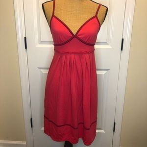 American Eagle Pink Spaghetti Strap Dress with Burgundy Piping Detail size Small
